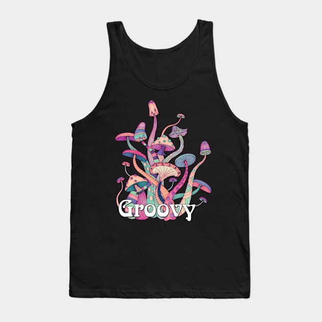 Groovy Retro Mushroom Art Tank Top by AlondraHanley